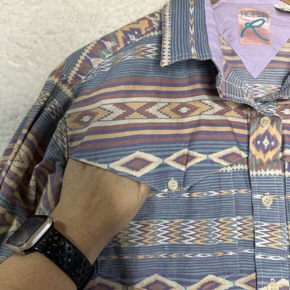 Vintage Women’s Western Aztec Shirt Roper Karman Button Up Size 19/20 42 Rodeo - Picture 3 of 6